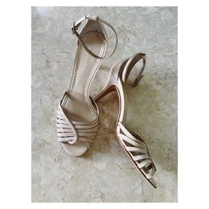 Antonio Melani Sz 8.5 Blair Sandal Bone and Silver Leather Heel Made in Brazil